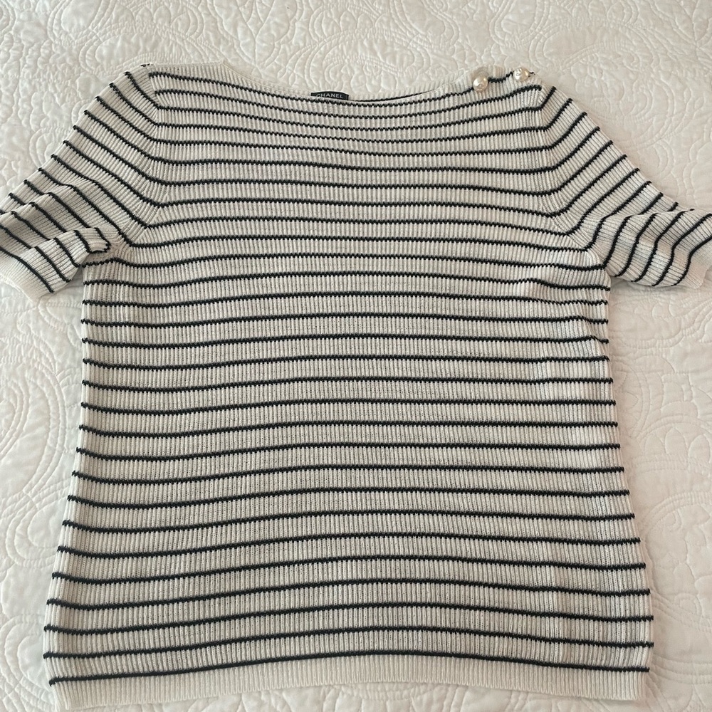 Chanel Striped Nautical Spring Summer Knit Top size 46